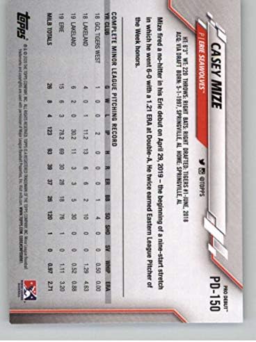 2020 Topps Pro estréia PD-150 Casey Mize RC Rookie Erie Seawolves Baseball Trading Card