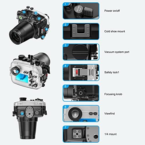 Caixa de câmera subaquática de sapos marinhos Compatível com Sony A6600 IPX8 40M/130 pés de profundidade de mergulho Câmera de câmera à prova d'água para mergulho, surf, remo, esqui