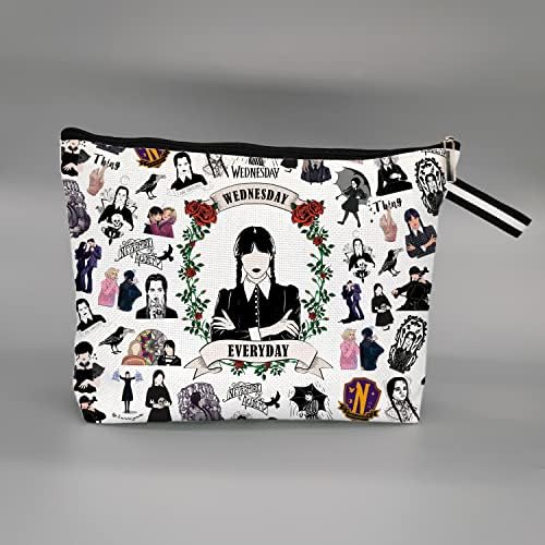 Sunfycn Addams quarta -feira Fãs Presente, Bolsa de Cosméticos de Filme Addams, Bolsa de Maquiagem de Fãs de Filmes de Addams, Mercadoria de Filme Addams para Mulheres Amigas Irmã 13cb018