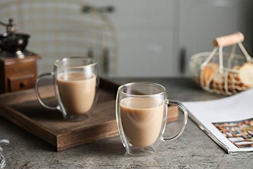 Kitchentour Caneca de café isolada 12 oz 2 - xícara de café de vidro de parede dupla com conjunto de alça de 2 - drinques de vidro transparente para chá, cappuccino, café com leite, bebidas quentes ou frias