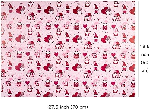 Folha de papel de embrulho biobrown - rosa com design de gnomo para o dia dos namorados - dobrado plano - 19,6 polegadas x 27,5 polegadas por folha, total de 12 folhas