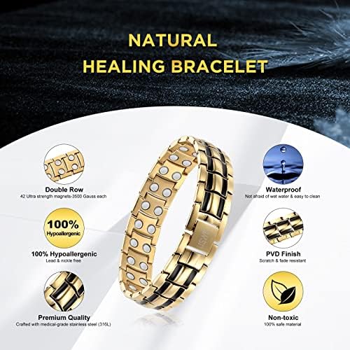 Pulseiras de terapia magnética da USWEL para homens, pulseira magnética de titânio de linha dupla de linha dupla, alívio