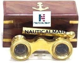 Opera de latão binocular com caixa de madeira por Nauticalmart