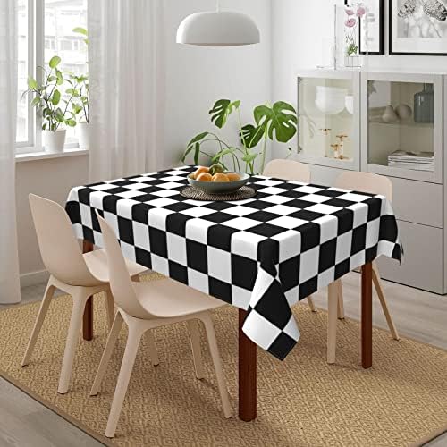 Black White Brilhado Geométrico Placa de xadrez Tocada de mesa Retângulo lavável 54x72in jantar de cozinha festas