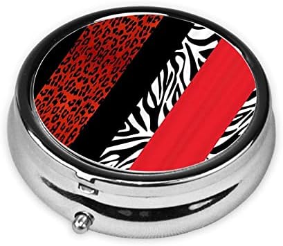 Caixa de mini-comprimidos de leopardo vermelho e zebra, comprimidos redondos-três compartimentos portáteis caixa de