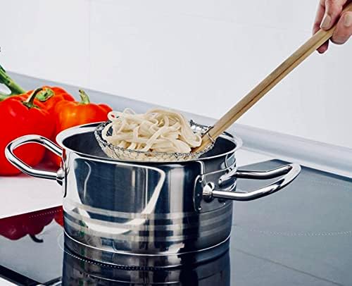 Tezorio Filtro de aranha de aço inoxidável Skimmer grosso com alça de bambu natural, concha de skimmer para cozinhar e fritar, perfeita para cozinheiros domésticos e chefs profissionais!