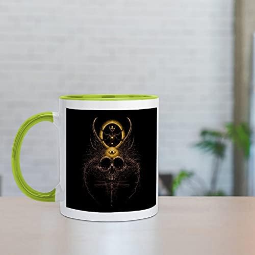 Caneca de café cerâmica de crânio da floresta psicodélica com cor dentro e manusear xícara de chá para homens homens verdes de estilo verde