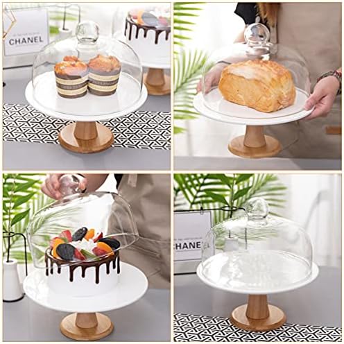 Hemoton Cupcake Decorating Bolo Stand com cúpula servidor de placa de bolo de madeira com cúpula com cupcake de cupcake de vidro