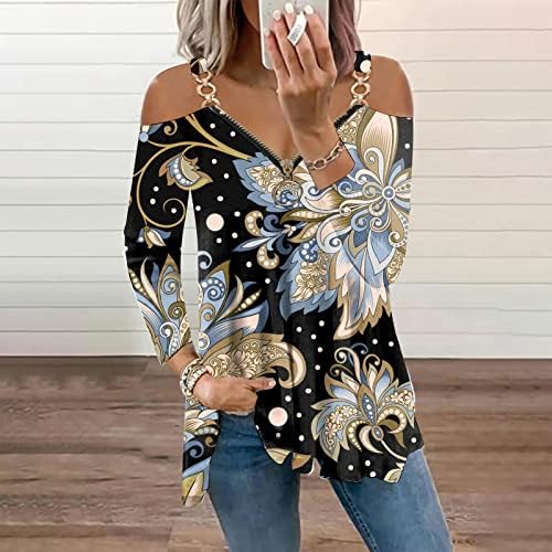 Mulheres camisa de blusa de manga comprida ombro frio v zip up Night Out Casual Pullover camisetas BLUSAS DE MUJER