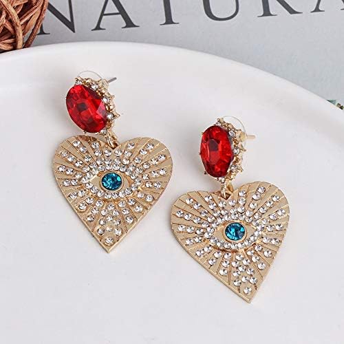 Declaração Evil Eye Heart Crystal Drop Brincos coloridos de strass de strassina cúbica de zircônia cúbica berro para mulheres jóias