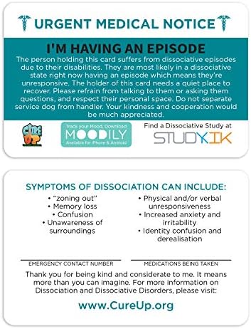 Cartão de assistência de dissociação 3 episódios dissociativos de PCs