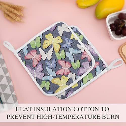 Padrão de borboletas nos suportes de panela de tecido Resistente a calor Potholders para cozinhar Conjunto de 2 peças de
