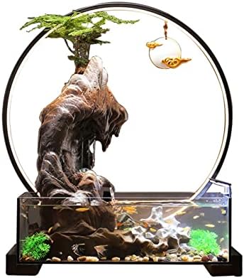 Tanque de peixe de vidro tanque pequeno tigela de peixe com luz LED e tanque de peixe de filtro com pedras de decoração