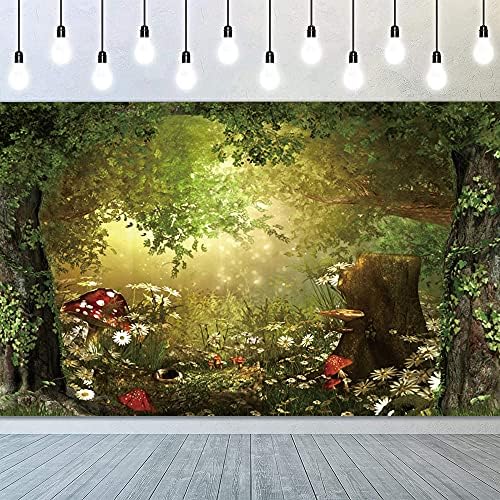 YongFoto 5x3ft Floresta mágica Floresta encantada Jungle Mushroom Fairy Tale Birthday Bornicrop para garotas de festas de aniversário suprimentos de chá de bebê banner garotas