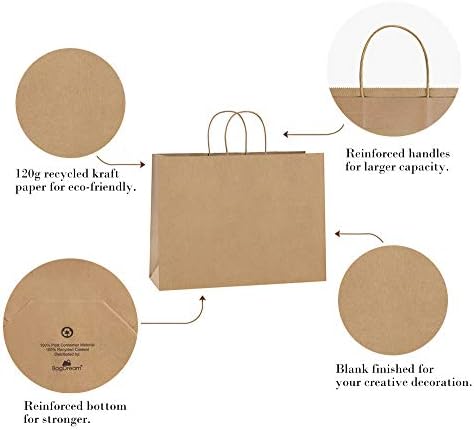Bagdream 100pcs 16x6x12 polegadas Kraft Sacos de papel com alças sacos de compras em massa para supermercado, mercadorias, sacos de papel marrons grandes reciclados