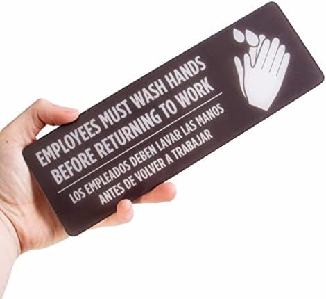Sinal de lavagem das mãos bilíngues - Os funcionários devem lavar as mãos antes de voltar ao trabalho de banheiro público, sinal