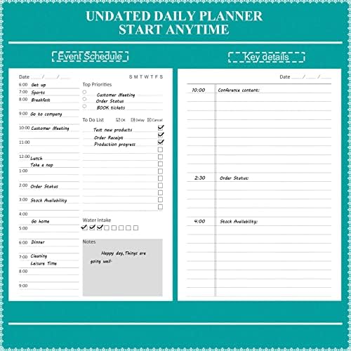 Tiankool Planejador diário sem data - Planejador de couro sem data com horários horários, itens de prioridades e para fazer
