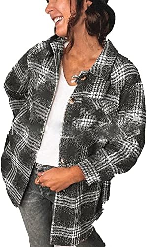Minge manga longa Jaqueta de férias de férias túnica simples tweed tweed jaqueta de lapela solta casaco de peito verificado para