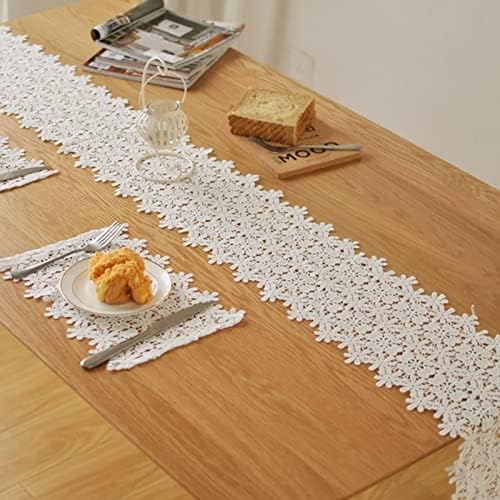 Musihy White Table Runner a granel, mesa de jantar Decoração central decoração de poliéster Padrão de flor oco Decorações de Halloween