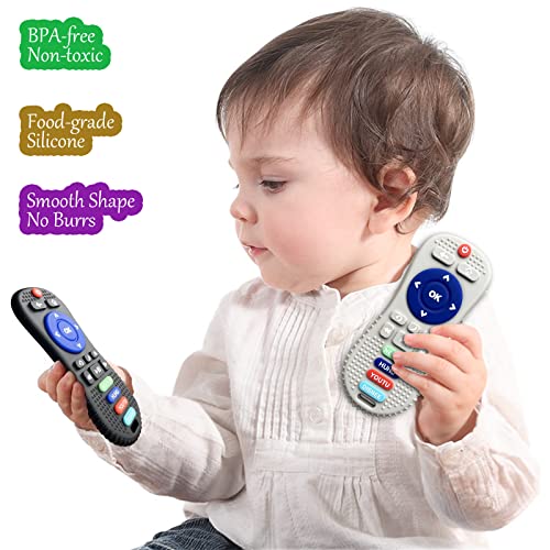 Brinquedos de dentição de bebê de silicone, 2 Pacote de pacote remoto para bebê, brinquedos de dentição para bebês de 0 a 6 meses 6-12