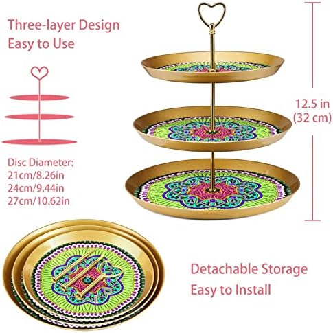 Stands de bolo Conjunto de 3, ornamento de renda circular redonda redonda de pedestal verde Tabela de tabela de sobremesa
