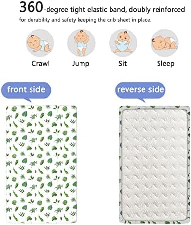 Jungle Folhagem com tema Mini lençóis de berço, lençóis de berço portáteis folhas de berço macias e elásticas para meninos ou garotas ou berçário, 24 “x38“, verde e branco