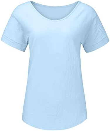 Camisas de linho de algodão Zdfer para mulheres o pescoço blusa sólida tampas de verão feminino Camiseta casual de