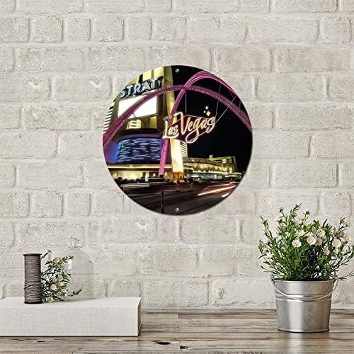 Sinal de metal redondo Americano Nevada State Las Vegas City Skyline Cenário Cityscape City View Vintage Wreath Sign Metal Poster Rusty