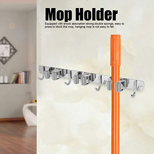 ZRQYHN 304 Aço inoxidável Mount Mop Mop Broom Helter Organizer Grey 3 racks 4 ganchos, para varanda familiar e banheiro