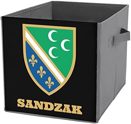 Sandzak Flag Storage Bins Cubos Organizadores de tecido dobrável com alças Couca da caixa de livros de bolsa de roupas para prateleiras