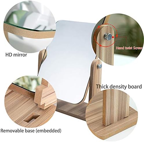 Yoomeishaly madeira espelho de mesa de 360 ​​graus espelho de mesa de maquiagem de único lado, sala de bancada removível