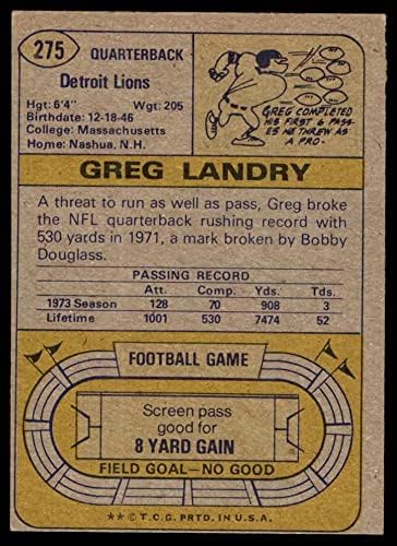 1974 Topps # 275 Greg Landry Detroit Lions VG/Ex Lions UMass