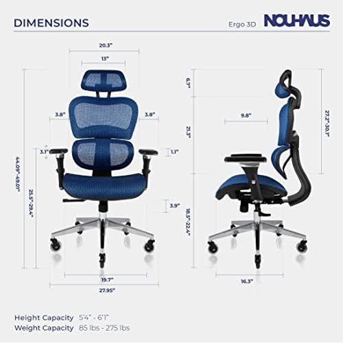 Nouhaus ergo3d Cadeira de escritório ergonômico - cadeira de mesa de rolagem com apoio de braço ajustável em 4D, suporte lombar 3D e rodas de lâmina - cadeira de computador de malha, cadeiras de escritório, cadeira giratória executiva