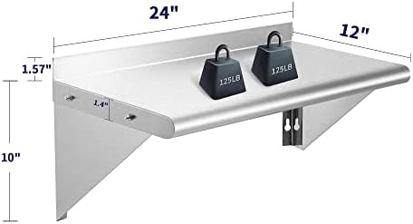 BIEAMA 12 × 24 Aço inoxidável prateleira de parede, NSF, prateleiras flutuantes de montagem de parede comerciais para restaurante, cozinha e hotel