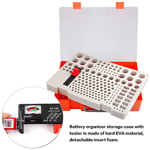 Caixa do organizador da bateria, suporte para armazenamento de bateria com verificador de testador de bateria. 226