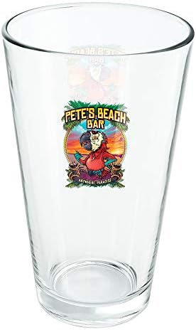 Pete's Beach Bar Paradise Tropical Férias de 16 oz vidro, vidro temperado, design impresso e um presente de fã perfeito | Ótimo para