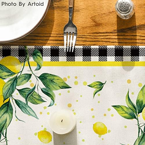 Modo ARTOID Aquarela Buffalo Caminhão xadrez Lemon Summer Table Runner, decoração sazonal da mesa de jantar de cozinha de primavera