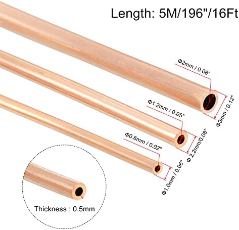 Meccanixity Copper Refrigeration Tubing de 16 pés de comprimento, 1/16 od x 1/32 id, 3/32 od x 3/64 id e 1/8 od x