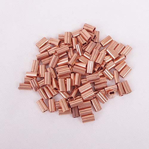 Higood 100 peças Plain Copper Duplex Sleeve de crimpagem oval para 1/32 de diâmetro cabo de aço