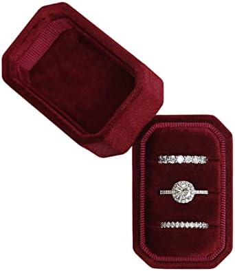 Blutete Octogonal 3 slots italiano Velvet Jewelry Box noivado Caixa de tinta de fotografia Caixa de lembrança Triple Ring