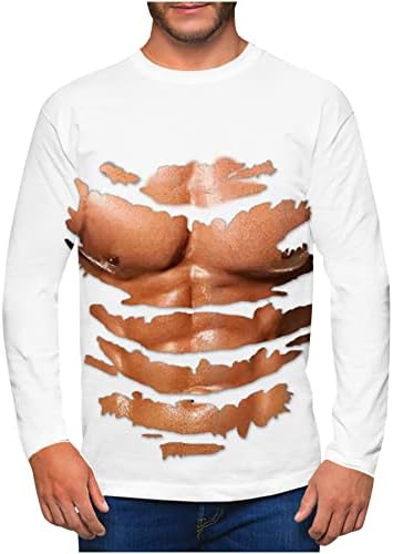 Camisa casual da moda para homens 3D Impressão muscular digital redonda pescoço de manga comprida blusa de pulleria de streetwear cool streetwear