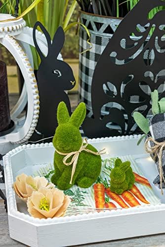Boston International Easter Grass Bunny Tabloppop, prateleira, decoração da manto, meio, conjunto de 2