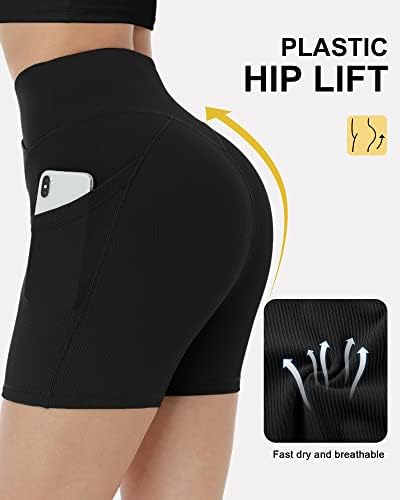 Shorts de motociclista Chrisure com bolsos para mulheres na cintura alta, barriga de controle de barriga shorts shorts de spandex