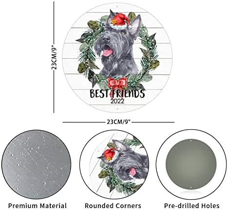 Placa de metal redonda placa floral coroa cachorro melhores amigos Wreath Wreath Sign Metal Art Print