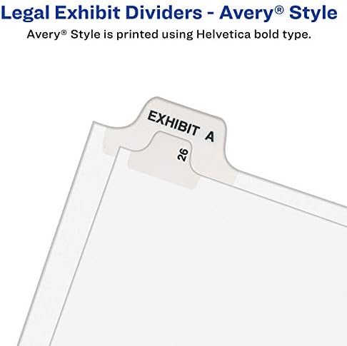 Avery 11944 Avery, no estilo Avery, o divisor de aba de fundo legal pré-impressa, Anexo E, letra, branco