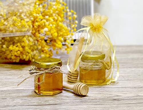 Adabocute 40 contagens 1,5 oz mini frascos de mel de vidro hexagonal - pequenos frascos de mel com mergulhos de madeira, encantos de