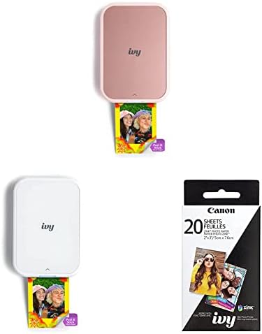 Canon Ivy 2 Mini Photo Printer, Blush Pink & Ivy 2 Mini Photo Printer, impressões pegajosas, pacote de papel branco e zink