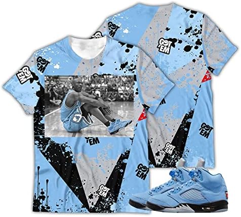 T-shirt 3D para Jor.dan 5 Univer.Sity Blue, camisa 3D Combinagem para tênis