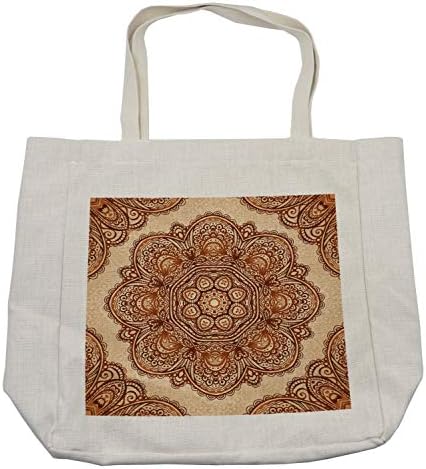 Bolsa de compras étnicas de Ambesonne, flor de floral estilo Mandala com impressão de arte de pano de fundo abstrata, bolsa