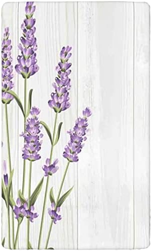 Lavanda com tema de mini folhas de berço, lençóis de berço portáteis folhas de colchão de criança macia ajustadas - lençol